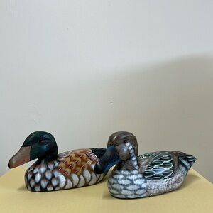 New 2 Hand Carved Wood Duck